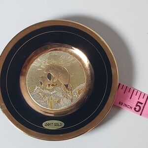 Vintage Chokin Japan Metallic Manatees Narwall Sea Ocean Decorarive Gold Plate